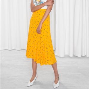 & Other Stories Yellow Floral Asymmetrical Skirt